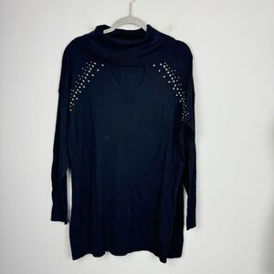 LANE BRYANT | Black Studded Cutout Turtleneck Funnel Sweater Women’s Size 14/16